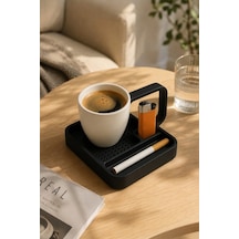 Kahve Sunum Tepsisi Çok Bölmeli Masa Üstü Organizer Kupa Fincan Standı Pla 12.5x11x7 Cm Siyah