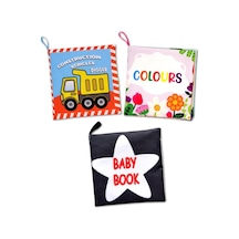 3 Kitap Tox İngilizce Renkler , İş Makinaları Ve Siyah Beyaz Bebek Kumaş Sessiz Kitap E118 E129 E136 - Bez Kitap