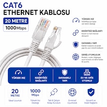 20 Metre Cat6 Fabrikasyon Ethernet Kablosu 1000 Mbps Gigabit Lan İnternet Kablosu Rj45 20 Mt