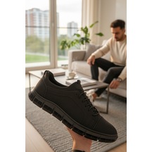 Enoch Hakiki Deri Esnek Segment Tabanlı Erkek Sneaker Ortopedik Taban Siyah