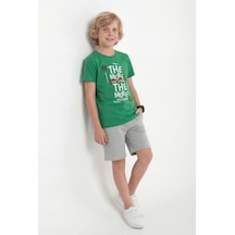 Panios Kids Yuvarlak Yakalı Yazlık The More Baskı Detaylı Kaprili Erkek Çocuk Alt Üst Takım Yeşil
