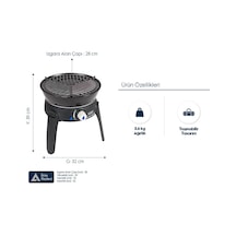 Cadac Safari Chef 30 Hp Kartuşlu Barbekü - Piezo Ateşleme Sistemli, Siyah Siyah