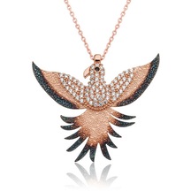 Gümüş Rose Zümrüdü Anka Kuşu Kolye & Kadın Kolyeleri & Hayvan Figürlü Kolyeler & Kuşlu Kolyeler