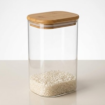 Dikdörtgen Bambu Kapaklı Kavanoz 1300 Ml, Şeffaf Kuru Gıda Saklama Kabı, Makarna Pirinç Bakliyat Kahve Kuruyemiş Ve Granola İçin Mutfak Düzenleyici Kavanoz, 12 X 8 X 20 Cm Çok Renkli