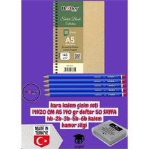 Kara Kalem Çizim Seti 14x20 Cm A5 140 Gr Defter 50 Sayfa Hb-2b-3b-5b-6b Kalem Hamur Silgi Çok Renkli