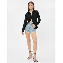 Koton Slim Fit Gömlek Uzun Kollu Bürümcük Kumaş Siyah 3sak60013ek