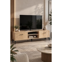 Sulorahome Bej Suntalam Tv Sehpası 160x35 Cm Sepet Desenli Ve Kapaklı