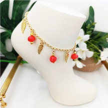 Bijustore Pembe Akrilik Boncuk - Yaprak - Kadın Halhal Sarı