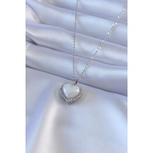 316l Çelik Gümüş Renk İncili Kalp Model Zirkon Taşlı Kadın Kolye Çok Renkli