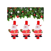 Yılbaşı Hediye Motifli Noel Baba Dekoratif Mandal 6'lı