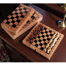 Lüks Doğal Ahşap Manyetik Satranç Takımı 25x25 Cm Katlanabilir Özel Yuvalı Premium Satranç Seti