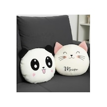 Sozzy Toys Sevimli Peluş Panda Ve Kedi Yastık Seti, Beyaz, Unisex