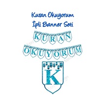 Kur’an Okuyorum İpli Banner Seti Mavi Pembe Tören Duvar Süsü