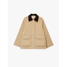 Koton Kadife Yaka Uzun Kollu Cep Detaylı Oversize Anorak Ceket Açık Kahverengi 6wal20061ıw Açık Kahve