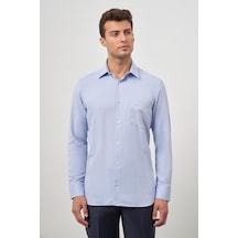 İmza Mavi Uzun Kol Kendinden Desenli Armürlü 041 Sert Yaka Classic Comfort Fit Gömlek 1004245156 Mavi