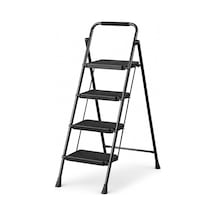 4 Basamak Siyah Katlanabilir Metal Merdiven, Geniş Kaymaz Basamaklı Ev Tipi Portatif Basamaklı Merdiven, Dayanıklı Metal Gövdeli İnce Tasarım Dar Alan Saklamalı Ev İçi Çok Amaçlı Merdiven