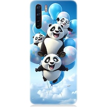 Oppo A91 Uyumlu Silikon Kılıf Uçan Sevimli Pandalar