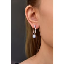 925 Ayar Gümüş Rodyum Kaplama Sallantılı Köşesiz Dikdörtgen Tektaş Nazar Küpe