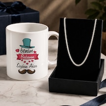 Bk Gift Kişiye Özel Babalar Günü Tasarımlı Beyaz Kupa & Kral Zincir Kolye -13, Babalar Günü Hediyesi Gümüş