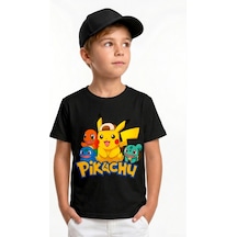 Book Orbook Pikachu Charmander Bulbasaur %100 Pamuk Premium Kalite Çocuk Tişörtü 3-12 Yaş Siyah
