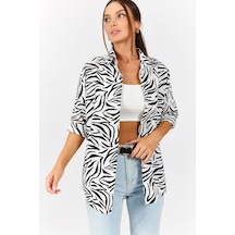Armonika Kadın Siyah Zebra Desen Oversize Uzun Basic Gömlek Arm-22y001145