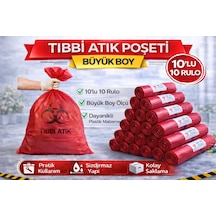 Tıbbi Atık Poşeti Büyük Boy 10'lu 10 Rulo Kırmızı Tıbbi Atık Atık Poşeti Seti