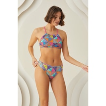 Loya Kadın Renkli Sundream Sırttan Bağlamalı Halter Yaka Tek Üst Bikini Çok Renkli