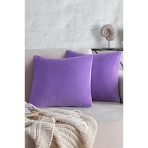 Maisonart Cozy 2 Adet Mor Renk Kadife Pamuklu Kırlent Yastık Kılıfı 44x44 Cm