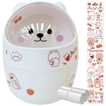 Suntek Mini Çöp Kutusu Ev Kalemlik Sepeti Minik Konteyner Beyaz Ayı Beyaz