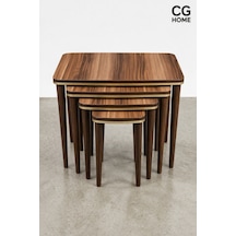 Ant Home Sahra 4 Lü Zigon Sehpa Seti Komple Lake Boyalı Gold Detaylı Modern Yan Sehpa Ceviz - Altın