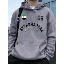Startmore Tarzsokak Extremadura İspanya Bayrağı Baskılı Kapüşonlu Erkek Eşofman Cepli Kazak Sportif Bol Sweatshir Gri