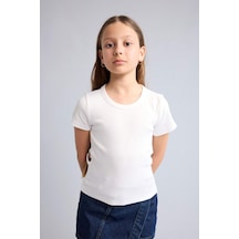 Defacto Bisiklet Yaka Fitilli Kaşkorse Kısa Kollu Tişört Kız Çocuk H6154a826smwt34 Beyaz-wt34