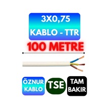 Öznur 3x0,75 Ttr Kablo Beyaz Metre Seçenekli - 100 Metre