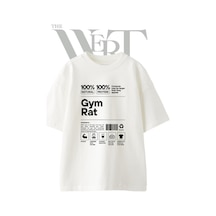 Thewert Gym Rat Tasarım Baskılı Ünisex Beyaz Oversize T-shirt