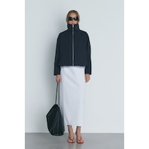 Suud Collection Lacivert Nora Fermuarlı Gabardin Ceket