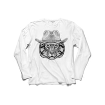 Kovboy Cat Kedi Foter Fotr Wıld Silüet Tasarım Uzun Kollu Tişört (518430977)