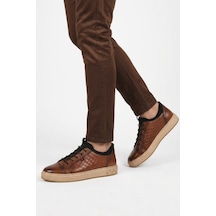 Voyager Taba Hakiki Deri Kroko Desenli Rahat Şık Erkek Casual Ayakkabı Sneaker 6424-1 M