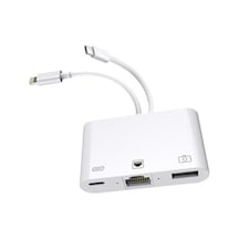 3 İn1 Şarj Adaptörü Lightning Type-c Girişini Kamera Fotoğraf Makinesi Lan Ethernet Girişine Çevirici Dönüştürücü Tip-c Girişli İphone İle Uyumlu Zr814