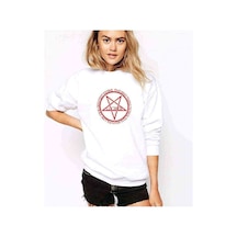 Lucifer The Best Thing Logo Baskılı Beyaz Kadın Sweatshirt