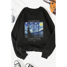 Macklin Unisex Kadın Erkek Vıncent Van Gogh Özel Tasarım Baskılı Bisiklet Yaka Sweatshirt Siyah Mck2529 Siyah