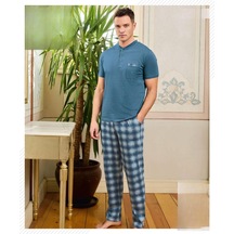 Pijamoni Erkek Düğme Yaka Kısa Kol Pijama Takımı 6850/8 - 1 Adet Mavi