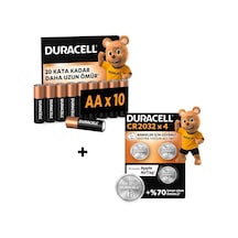 Duracell Basıc Aa Alkalin Kalem Pil 10'lu Paket & Cr 2032 Lityum Düğme Pil 4'lü Paket