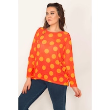 Şans Kadın Oranj Puan Desenli Bluz 65n33399-oranj Oranj