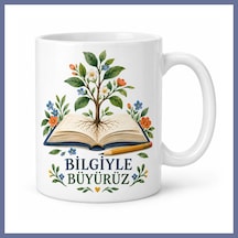 Bezos Bilgiyle Büyürüz Kitap Ve Filiz Tasarımlı Porselen Kupa - Öğretmene Hediye - Model 262 Dlra