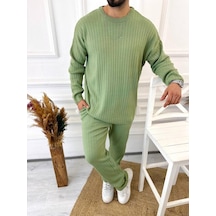 Uzun Kollu Tişört Fitilli Örme Triko Yumuşak Dokulu Tüylenmez Pamuklu Kazak Sweatshirt Mint Yeşili