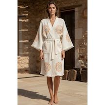 Varol Organik %100 Pamuk Kimono Yaka Sabahlık Bornoz - Lemura Krem