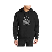 Lets Go Camping Çam Baskılı Siyah Erkek Kapşonlu Sweatshirt
