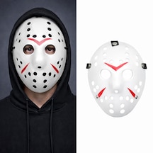 Beyaz Renk Kırmızı Çizgili Tam Yüz Hokey Jason Maskesi Hannibal Maskesi Çocuk