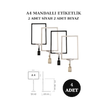 4 Adet Siyah Beyaz A4 Mandallı Sepet Etiketi Çerçeveli Etiketlik Siyah - Beyaz