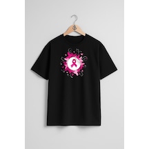Oversize Dünya Kanser Günü Göğüs Tasarımlı Unisex T-shirt Siyah Oversize Dünya Kanser Günü Göğüs Tasarımlı Unisex T-shirt Siyah